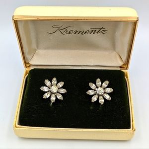 Vintage NWT Krementz Rhinestones Sparkling Skrue Back Clip Earrings
